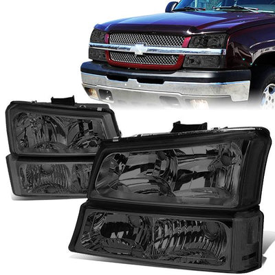 03-06 Chevy Chevrolet Avalanche Silverado 1500 3500 2500 Headlights - Smoked Housing - Plug-n-Play - Pair