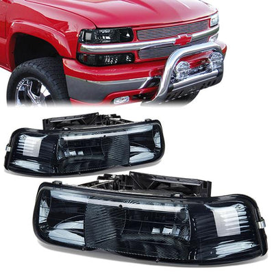 99-06 Chevrolet Silverado Suburban 1500 2500 3500 Tahoe Headlights - Smoked Housing - Plug-n-Play - Pair