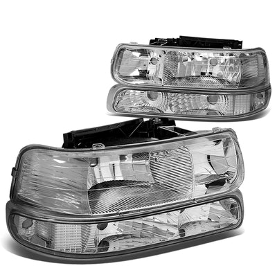 D-Motoring - Headlights - Chrome Housing - 4 PCS - Plug-n-Play - Pair - Chevrolet SIlverado 1500(HD) / 2500(HD) / 3500HD / Suburban 1500 / 2500 / Tahoe - 1
