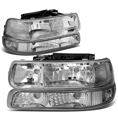 D-Motoring - Headlights - Chrome Housing - 4 PCS - Plug-n-Play - Pair - Chevrolet SIlverado 1500(HD) / 2500(HD) / 3500HD / Suburban 1500 / 2500 / Tahoe - 4