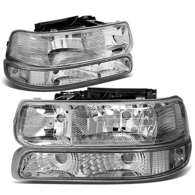 D-Motoring - Headlights - Chrome Housing - 4 PCS - Plug-n-Play - Pair - Chevrolet SIlverado 1500(HD) / 2500(HD) / 3500HD / Suburban 1500 / 2500 / Tahoe - 4