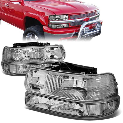 99-06 Chevrolet Silverado Suburban 1500 2500 3500 Tahoe Headlights - Chrome Housing - Plug-n-Play - Pair