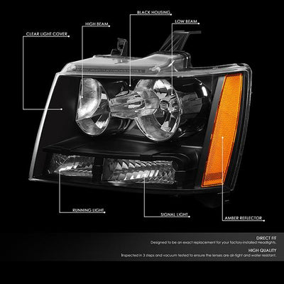 07-14 Chevy Tahoe Suburban Headlights - Black Housing - Plug-n-Play - Pair - 2