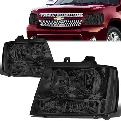 07-14 Chevy Suburban Avalanche Headlights - Front Bumper - Smoked Lens - Clear Corner - Pair - HL-OH-CSA07-SM-CL1 - 1