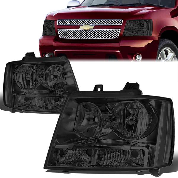 07-14 Chevy Suburban Avalanche Headlights - Front Bumper - Smoked Lens - Clear Corner - Pair - HL-OH-CSA07-SM-CL1 - 1