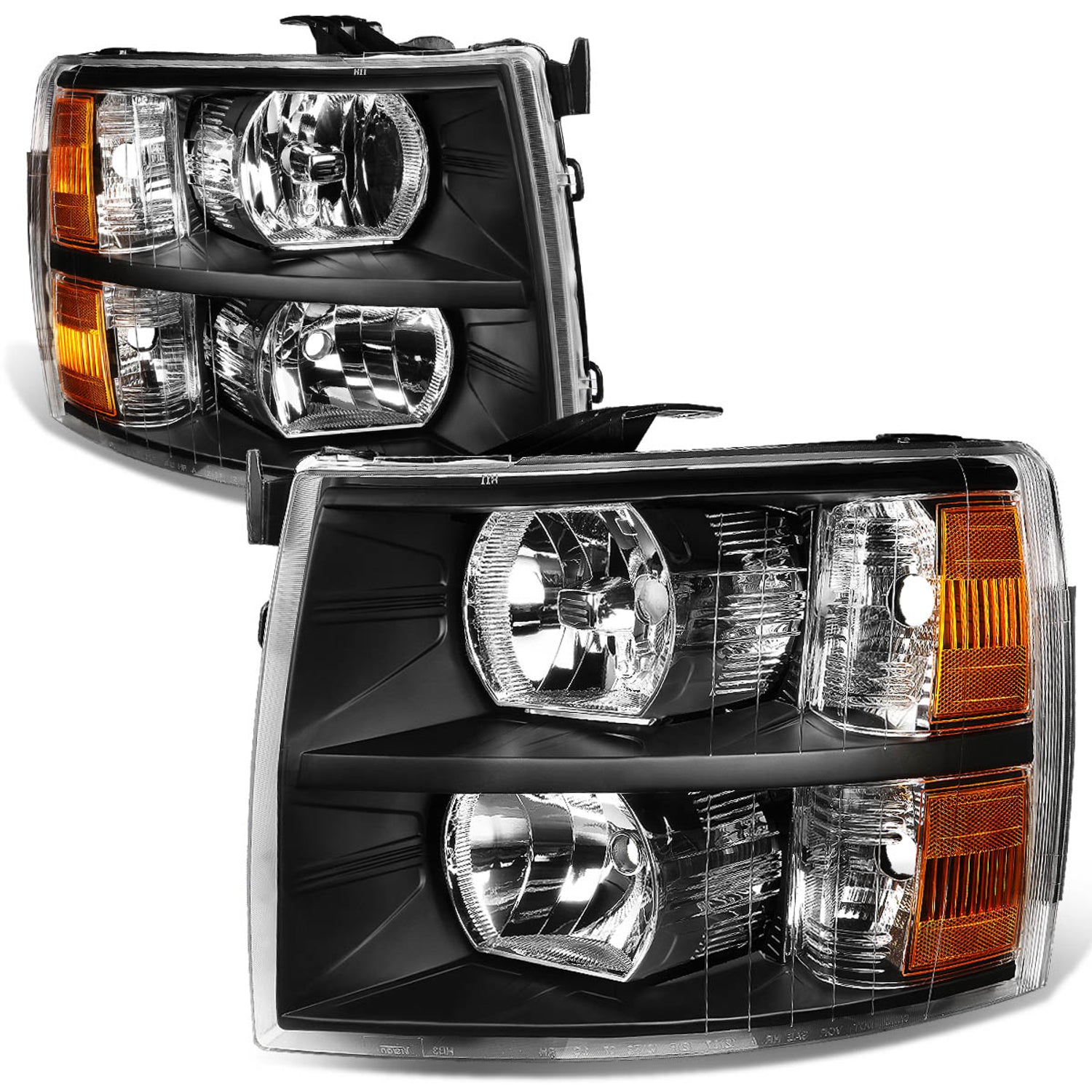 D-Motoring - 07-14 Chevy Silverado  Headlights - Black Housing - Amber Reflector - Plug-n-Play - Pair - 1