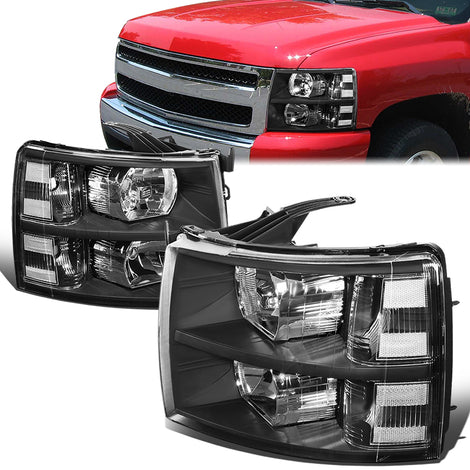 07-14-chevy-silverado-headlights-black-housing-clear-reflector-plug-n-play-pair-hl-oh-csil07-bk-cl1 - 1