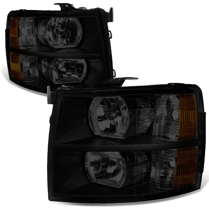 D-Motoring - 7-14 Chevy Silverado 1500 2500 3500 Headlights - Smoked Lens - Amber Corner - Plug-n-Play - Pair - 1