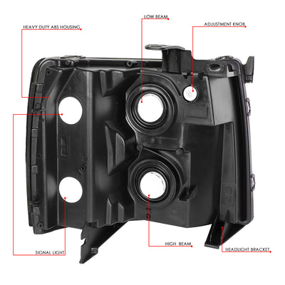 D-Motoring - 7-14 Chevy Silverado 1500 2500 3500 Headlights - Smoked Lens - Amber Corner - Plug-n-Play - Pair - 6
