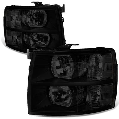 D-Motoring - 7-14 Chevy Silverado 1500 2500 3500 Headlights - Smoked Lens - Clear Corner - Plug-n-Play - Pair - 1