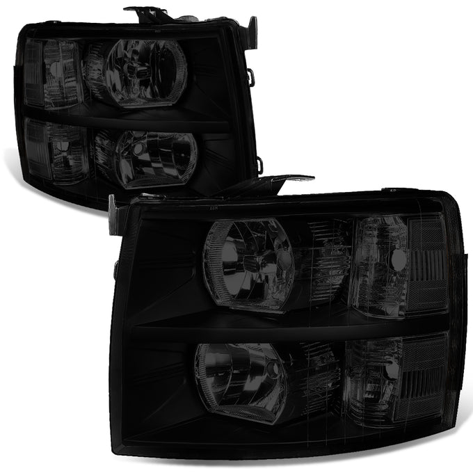 D-Motoring - 7-14 Chevy Silverado 1500 2500 3500 Headlights - Smoked Lens - Clear Corner - Plug-n-Play - Pair - 1