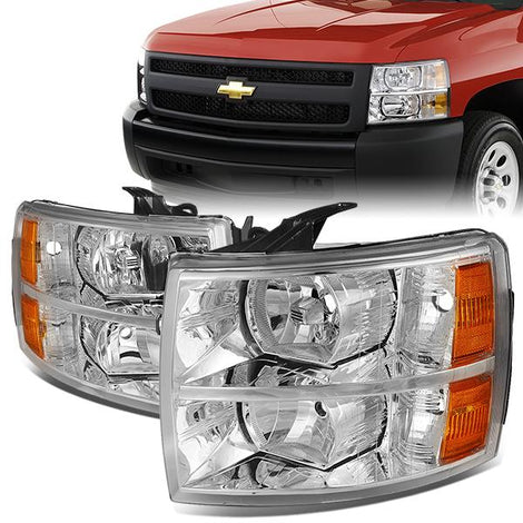 07-14 Chevy Silverado Headlights - Chrome Housing - Amber Corner - Plug-n-Play - 1 Set