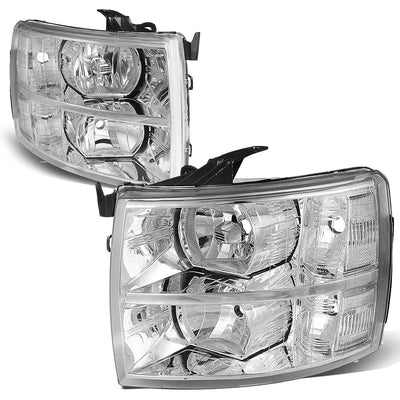 D-Motoring - 07-14 Chevy Silverado  Headlights - Chrome Housing - Clear Reflector - Plug-n-Play - Pair - 1