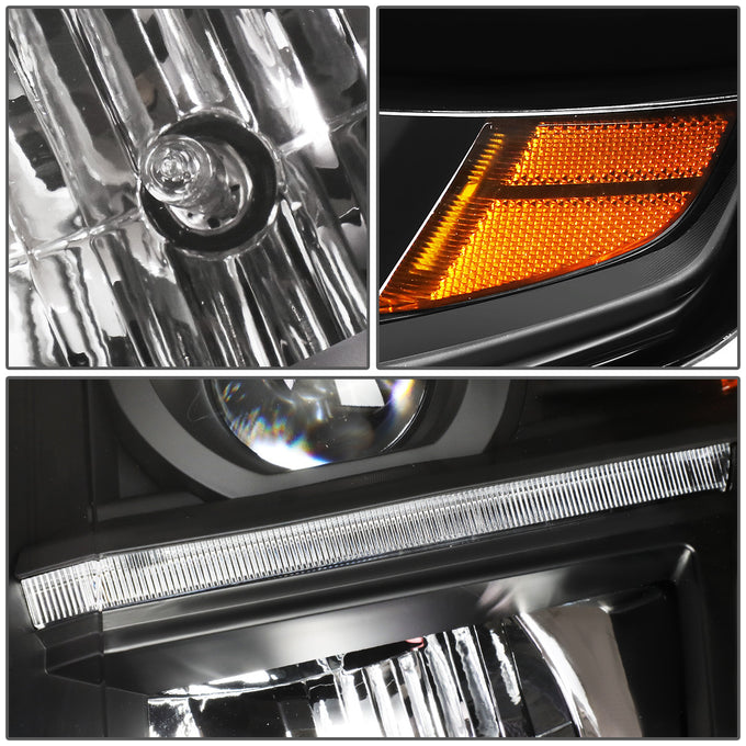 D-Motoring - Headlights - LED DRL - Black Housing - Amber Corner - Projector - Plug-n-Play - Pair - Chevrolet Tahoe / Suburban - 2