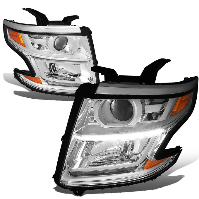 D-Motoring - Headlights - LED DRL - Chrome Housing - Amber Corner - Projector - Plug-n-Play - Pair - Chevrolet Tahoe / Suburban - 1