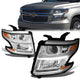 15-17 Chevrolet Tahoe Suburban Headlights - LED DRL - Chrome Housing - Amber Corner - Projector - Plug-n-Play - Pair