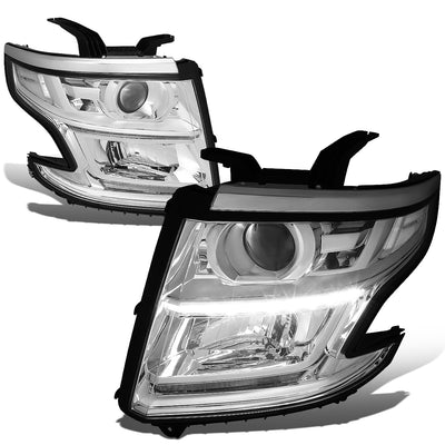 D-Motoring - Headlights - LED DRL - Chrome Housing - Projector - Plug-n-Play - Pair - Chevrolet Tahoe / Suburban - 1