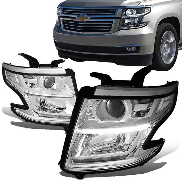 15-17 Chevrolet Tahoe Suburban Headlights - LED DRL - Chrome Housing - Projector - Plug-n-Play - Pair