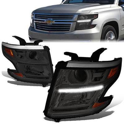 15-17 Chevrolet Tahoe Suburban Headlights - LED DRL - Smoked Housing - Amber Corner - Projector - Plug-n-Play - Pair