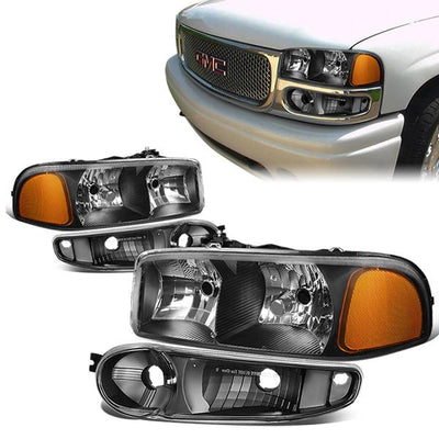 01-07 GMC Sierra C3 1500 Yukon Denali Headlights - Black Housing - Clear Lens - Amber Corner - Plug-n-Play - Pair