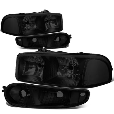 D-Motoring - Headlights - Black Housing - Smoked Lens - Clear Corner - Plug-n-Play - Pair - GMC SIERRA C3 / 1500 DENALI / CLASSIC / GMC YUKON DENALI / XL 1500 DENALI - 1