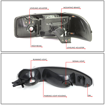 D-Motoring - Headlights - Black Housing - Smoked Lens - Clear Corner - Plug-n-Play - Pair - GMC SIERRA C3 / 1500 DENALI / CLASSIC / GMC YUKON DENALI / XL 1500 DENALI - 6
