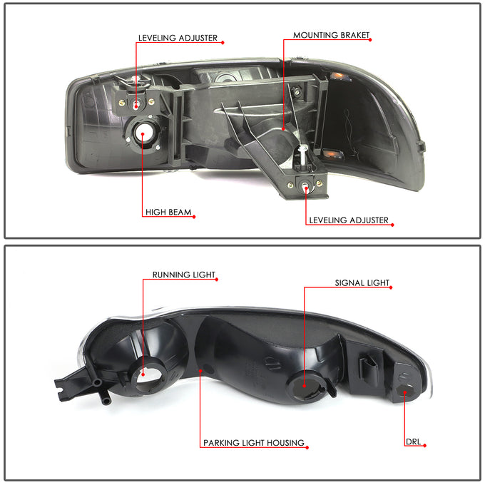 D-Motoring - Headlights - Black Housing - Smoked Lens - Clear Corner - Plug-n-Play - Pair - GMC SIERRA C3 / 1500 DENALI / CLASSIC / GMC YUKON DENALI / XL 1500 DENALI - 6
