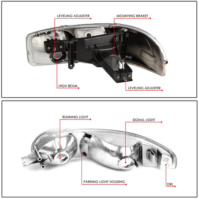 D-Motoring - Headlights - Chrome Housing - Clear Lens - Amber Corner - Plug-n-Play - Pair - GMC SIERRA C3 / 1500 DENALI / CLASSIC / GMC YUKON DENALI / XL 1500 DENALI - 6