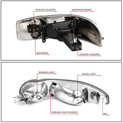 D-Motoring - Headlights - Smoked Lens - Amber Corner - Plug-n-Play - Pair - GMC SIERRA C3 / 1500 DENALI / CLASSIC / GMC YUKON DENALI / XL 1500 DENALI - 6