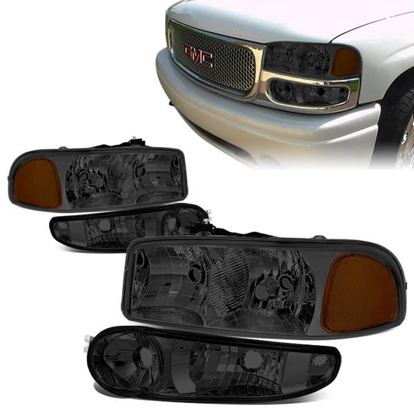 01-07 GMC Sierra C3 1500 Yukon Denali Headlights - Smoked Housing - Smoked Lens - Amber Corner - Plug-n-Play - Pair