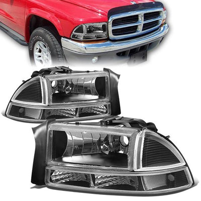 97-04 Dodge Dakota Durango Headlights - Black Housing - Plug-n-Play - Pair