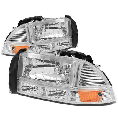 D-Motoring - Headlights - Chrome Housing - Amber Corner - Plug-n-Play - Pair - Dodge Dakota / Durango - 1