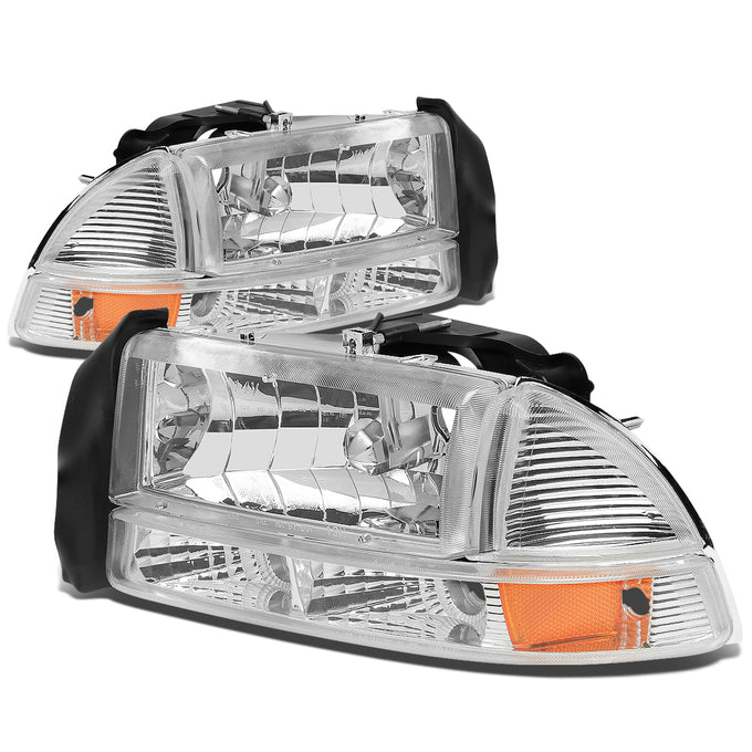 D-Motoring - Headlights - Chrome Housing - Amber Corner - Plug-n-Play - Pair - Dodge Dakota / Durango - 1