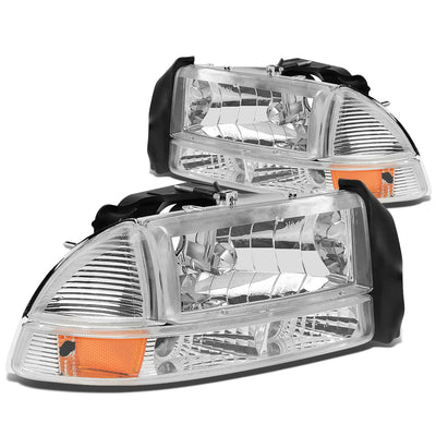 D-Motoring - Headlights - Chrome Housing - Amber Corner - Plug-n-Play - Pair - Dodge Dakota / Durango - 3