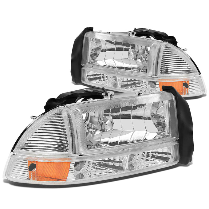 D-Motoring - Headlights - Chrome Housing - Amber Corner - Plug-n-Play - Pair - Dodge Dakota / Durango - 3