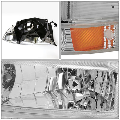 D-Motoring - Headlights - Chrome Housing - Amber Corner - Plug-n-Play - Pair - Dodge Dakota / Durango - 2