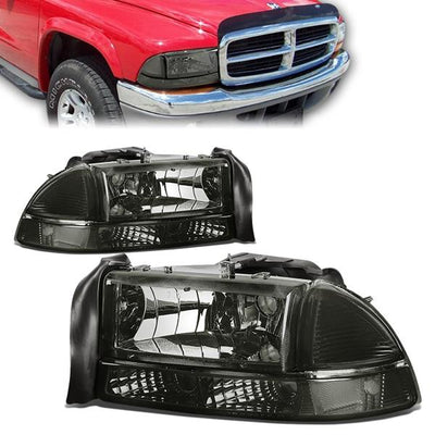 97-04 Dodge Dakota Durango Headlights - Smoked Housing - Plug-n-Play - Pair
