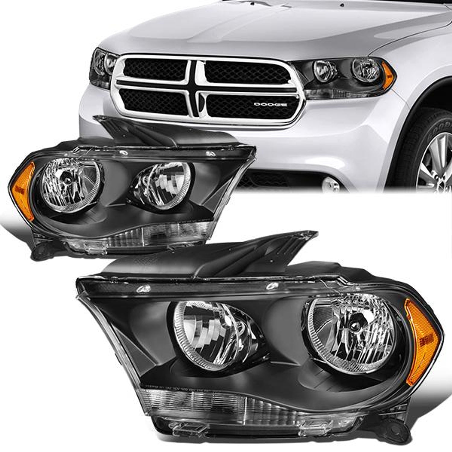 11-13 Dodge Durango Headlights - Black Housing - Clear Lens - Amber Corner - Plug-n-Play - Pair