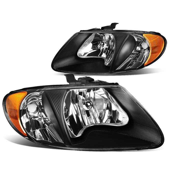 D-Motoring - 01-07 Dodge Grand Caravan  Headlights - Black Housing - Amber Reflector - Plug-n-Play - Pair - 1