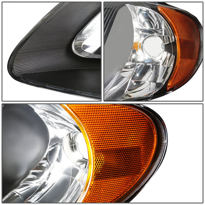 D-Motoring - 01-07 Dodge Grand Caravan  Headlights - Black Housing - Amber Reflector - Plug-n-Play - Pair - 3