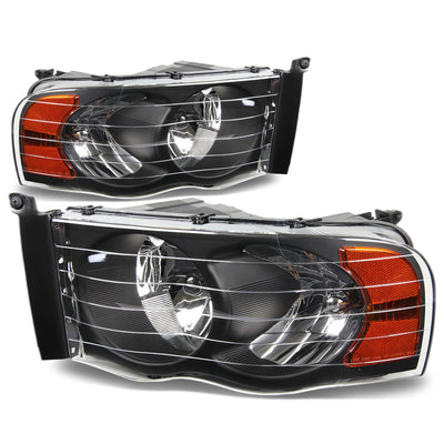D-Motoring - Headlights - Black Housing - Amber Corner - Plug-n-Play - Pair - 03-05 Dodge Ram 1500 / 2500 / 3500 - 1