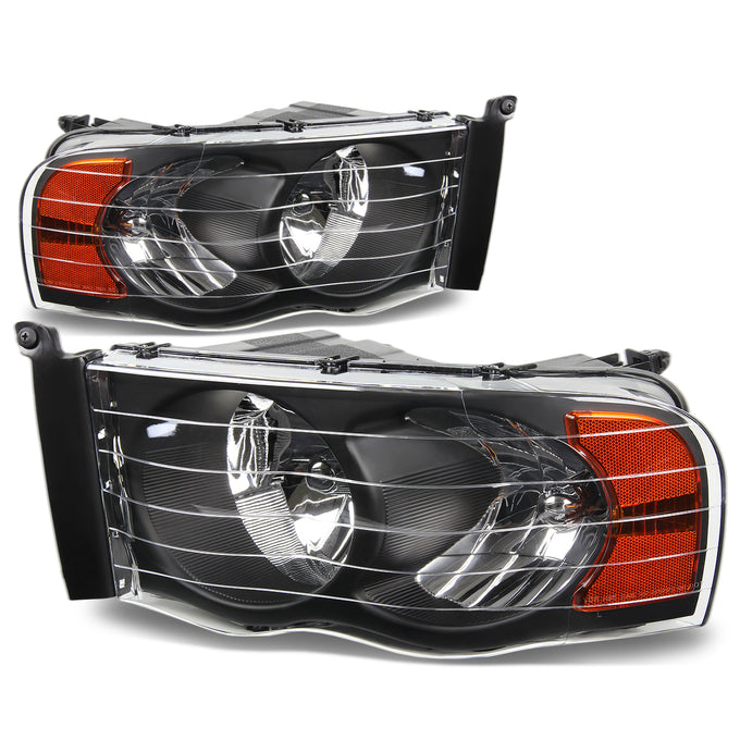 D-Motoring - Headlights - Black Housing - Amber Corner - Plug-n-Play - Pair - 03-05 Dodge Ram 1500 / 2500 / 3500 - 1