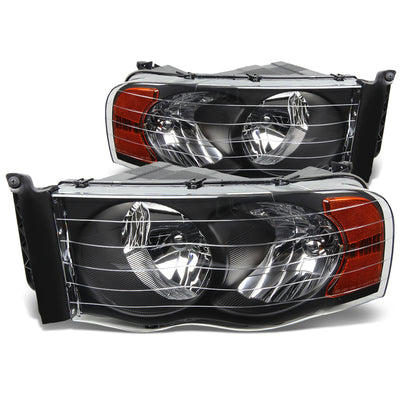 D-Motoring - Headlights - Black Housing - Amber Corner - Plug-n-Play - Pair - 03-05 Dodge Ram 1500 / 2500 / 3500 - 4