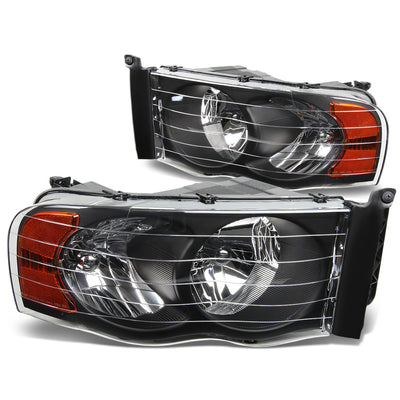 D-Motoring - Headlights - Black Housing - Amber Corner - Plug-n-Play - Pair - 03-05 Dodge Ram 1500 / 2500 / 3500 - 3