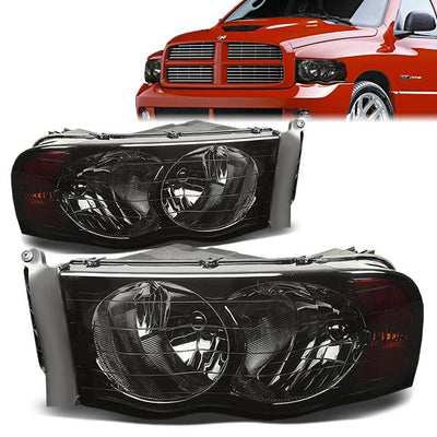 02-05 Dodge Ram 1500 2500 3500 Headlights - Smoked Housing - Amber Corner - Plug-n-Play - Pair