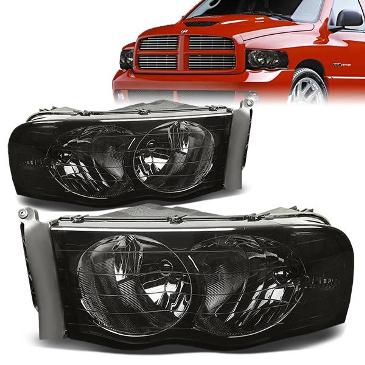 02-05 Dodge Ram 1500 2500 3500 Headlights - Smoked Housing - Plug-n-Play - Pair