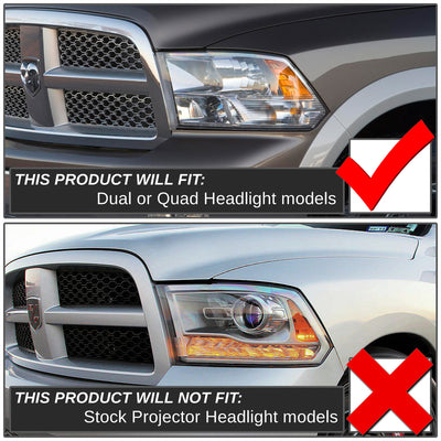 D-Motoring - Headlights - Black Housing - Amber Corner - Plug-n-Play - Pair - RAM 1500 / 2500 / 3500 / 4500 / 5500 - 5