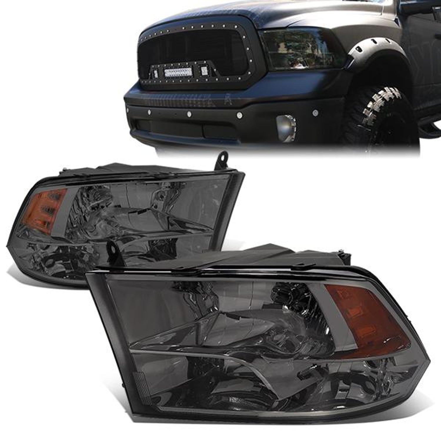 10-17 RAM 1500 2500 3500 4500 5500 Headlights - Smoked Housing - Amber Corner - Plug-n-Play - Pair