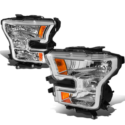 D-Motoring - Headlights - Chrome Housing - Amber Corner - Plug-n-Play - Pair - 15-17 Ford F-150 - 1