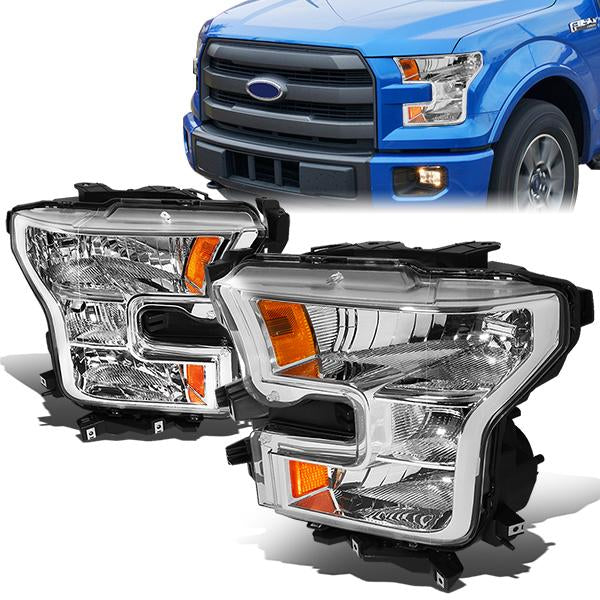 15-17 Ford F-150 Headlights - Chrome Housing - Amber Corner - Plug-n-Play - Pair